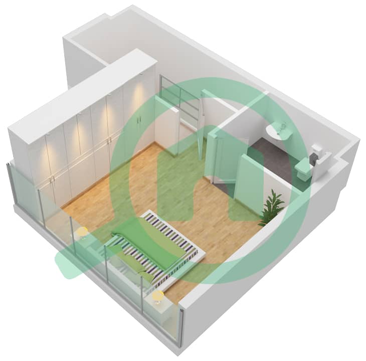 المخططات الطابقية لتصميم النموذج / الوحدة 1/2,4,6,8,29,31,33,35 شقة 1 غرفة نوم - ذا كريستال interactive3D