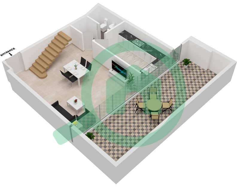المخططات الطابقية لتصميم النموذج / الوحدة 1/1,3,5,7,9,28,30,32,34 شقة 2 غرفة نوم - ذا كريستال interactive3D