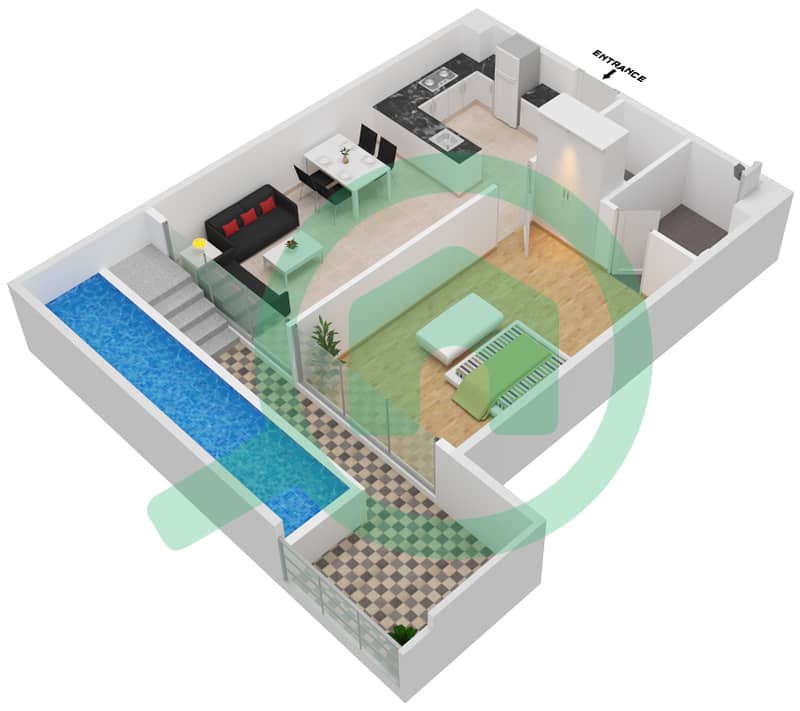 المخططات الطابقية لتصميم الوحدة 108 FLOOR 1 شقة 1 غرفة نوم - سمانا بارك فيوز Floor 1 interactive3D