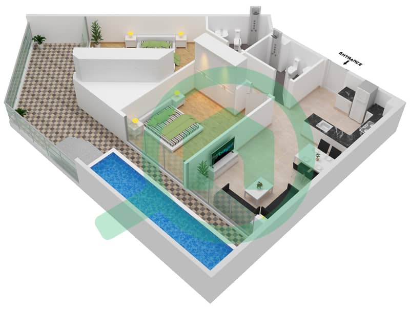 المخططات الطابقية لتصميم الوحدة 110 FLOOR 1 شقة 2 غرفة نوم - سمانا بارك فيوز Floor 1 interactive3D