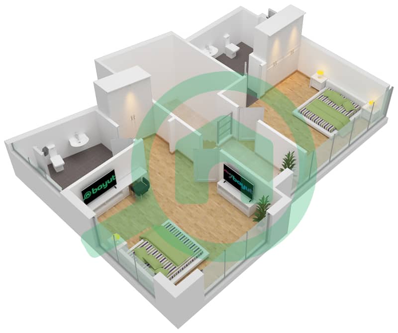 المخططات الطابقية لتصميم النموذج / الوحدة 2/36 شقة 3 غرف نوم - ذا كريستال interactive3D