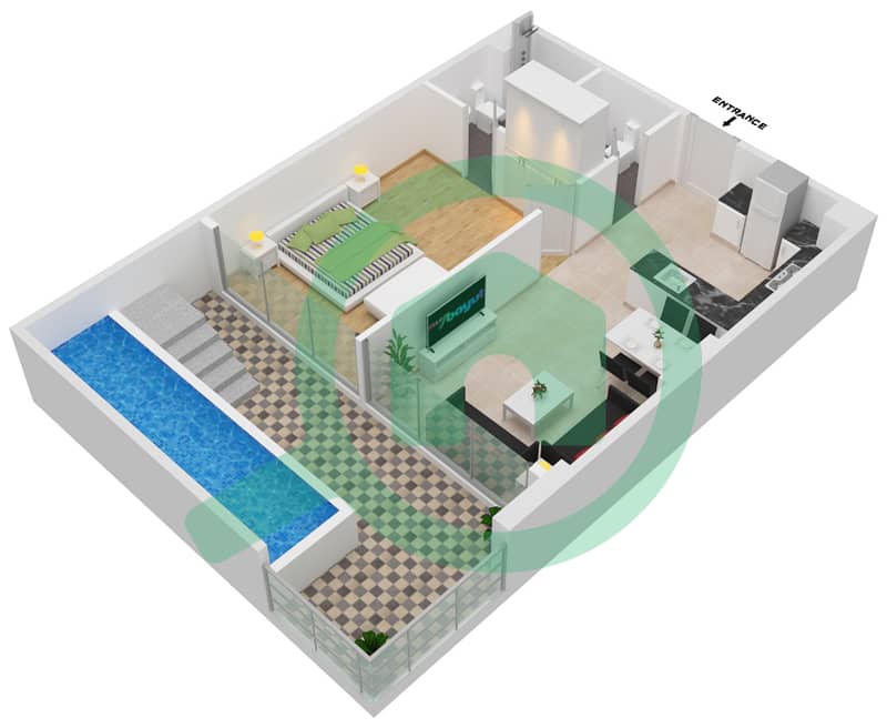 المخططات الطابقية لتصميم الوحدة 113 FLOOR 1 شقة 1 غرفة نوم - سمانا بارك فيوز Floor 1 interactive3D