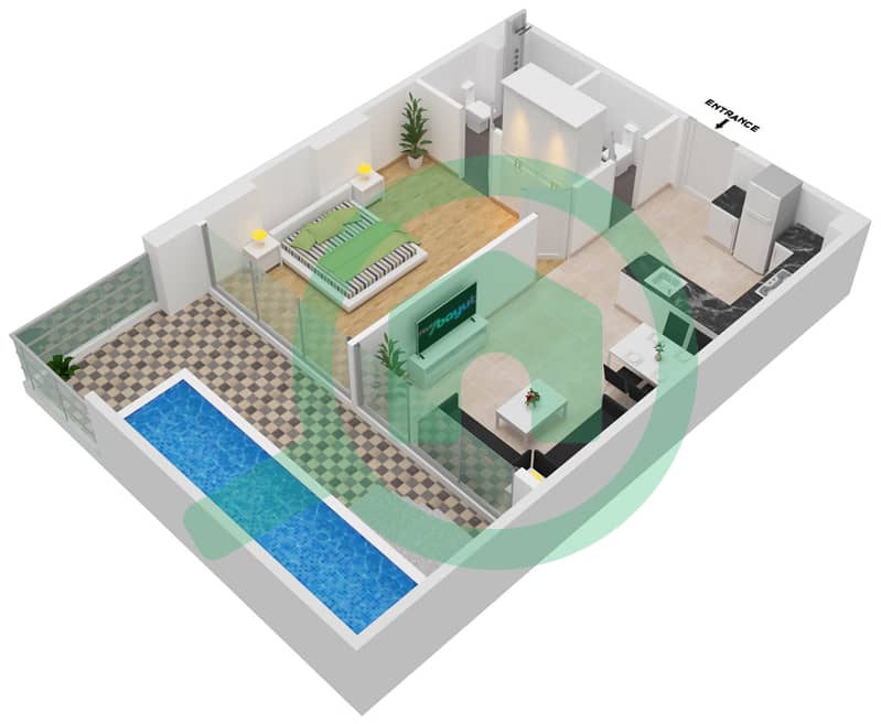 Samana Park Views - 1 Bedroom Apartment Unit 114 FLOOR 1 Floor plan Floor 1 interactive3D