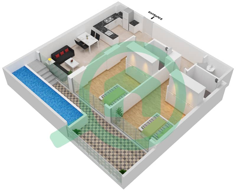 Samana Park Views - 2 Bedroom Apartment Unit 115 FLOOR 1 Floor plan Floor 1 interactive3D