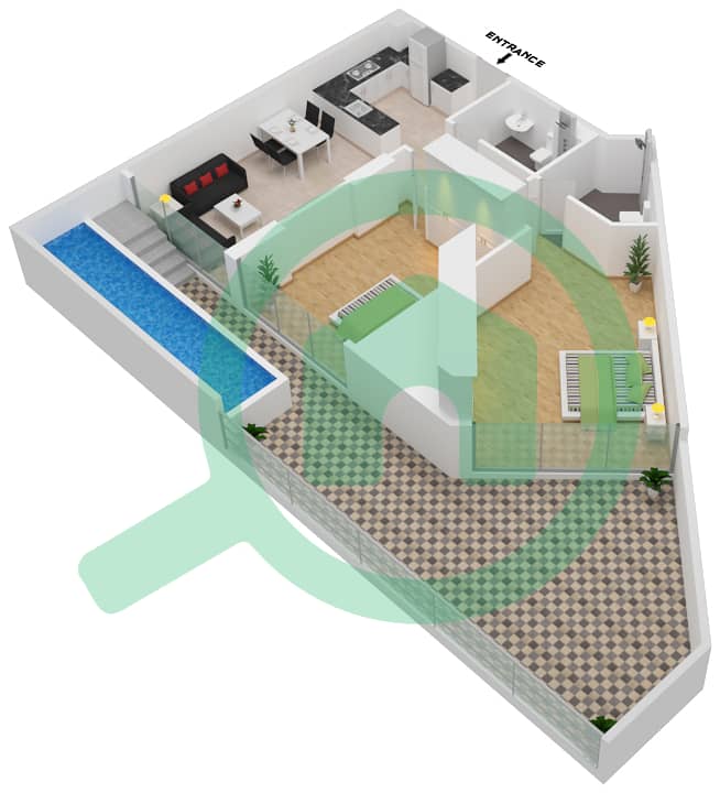 المخططات الطابقية لتصميم الوحدة 16 FLOOR 1 شقة 2 غرفة نوم - سمانا بارك فيوز Floor 1 interactive3D