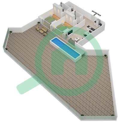 المخططات الطابقية لتصميم الوحدة 117 FLOOR 1 شقة 2 غرفة نوم - سامانا بارك فيوز