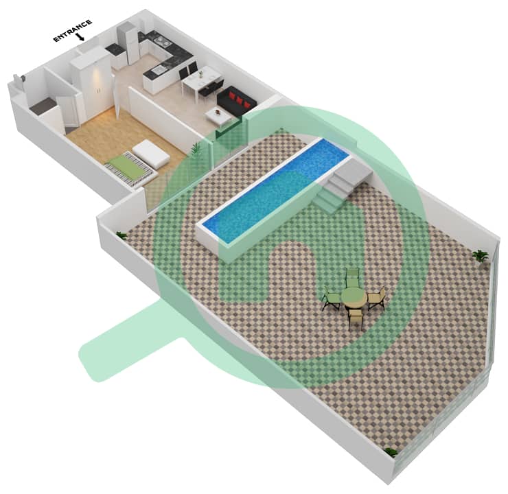 المخططات الطابقية لتصميم الوحدة 118 FLOOR 1 شقة 1 غرفة نوم - سمانا بارك فيوز Floor 1 interactive3D