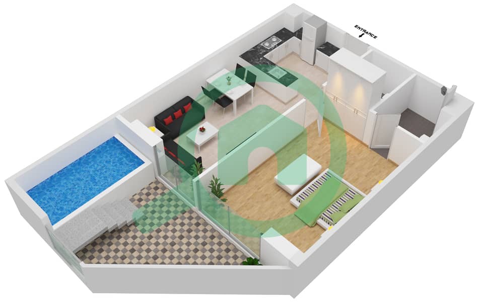 المخططات الطابقية لتصميم الوحدة 121 FLOOR 1 شقة 1 غرفة نوم - سمانا بارك فيوز Floor 1 interactive3D