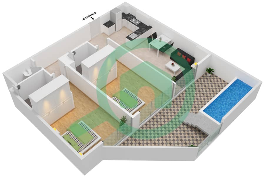 Samana Park Views - 2 Bedroom Apartment Unit 122 FLOOR 1 Floor plan Floor 1 interactive3D