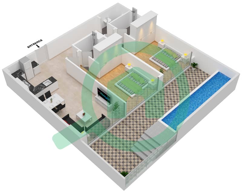 Самана Парк Вьюс - Апартамент 2 Cпальни планировка Единица измерения 123 FLOOR 1 Floor 1 interactive3D