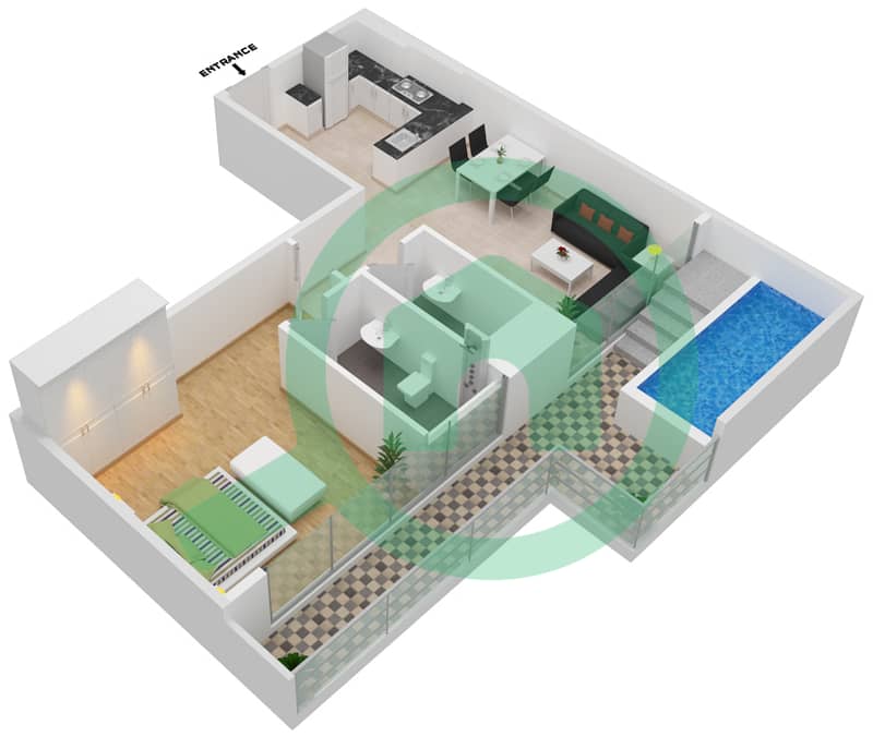 Samana Park Views - 1 Bedroom Apartment Unit 201,401 FLOOR 2,4,6 Floor plan Floor 2,4,6 interactive3D