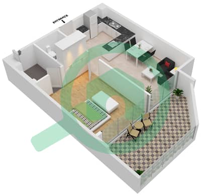 المخططات الطابقية لتصميم الوحدة 208-608 FLOOR 2-6 شقة 1 غرفة نوم - سامانا بارك فيوز