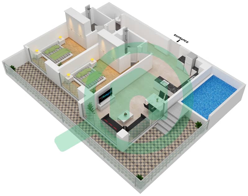 Samana Park Views - 2 Bedroom Apartment Unit 210 FLOOR 2 Floor plan Floor 2 interactive3D