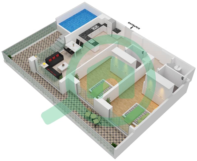 Samana Park Views - 2 Bedroom Apartment Unit 211 FLOOR 2 Floor plan Floor 2 interactive3D