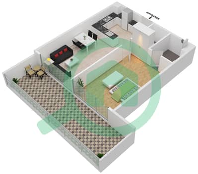 المخططات الطابقية لتصميم الوحدة 212 FLOOR 2 شقة 1 غرفة نوم - سامانا بارك فيوز