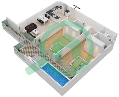 المخططات الطابقية لتصميم الوحدة 213 FLOOR 2 شقة 2 غرفة نوم - سامانا بارك فيوز