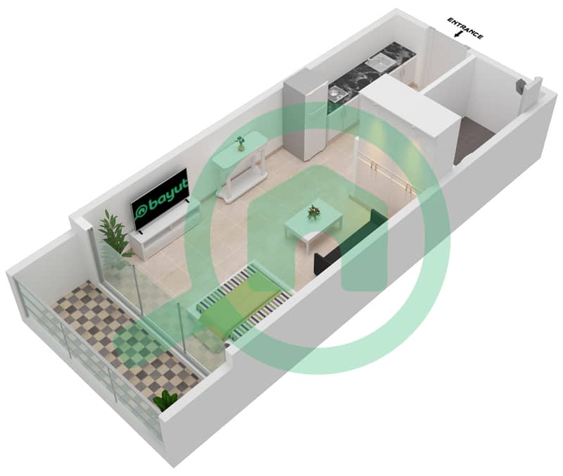 萨马纳公园景观公寓 - 单身公寓单位215 FLOOR 2戶型图 Floor 2 interactive3D