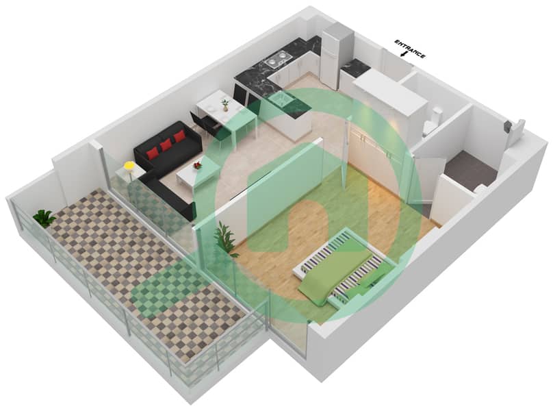 Samana Park Views - 1 Bedroom Apartment Unit 217 FLOOR 2-3 Floor plan Floor 2-3 interactive3D