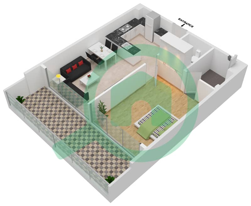 Samana Park Views - 1 Bedroom Apartment Unit 219 FLOOR 2-3 Floor plan Floor 2-3 interactive3D