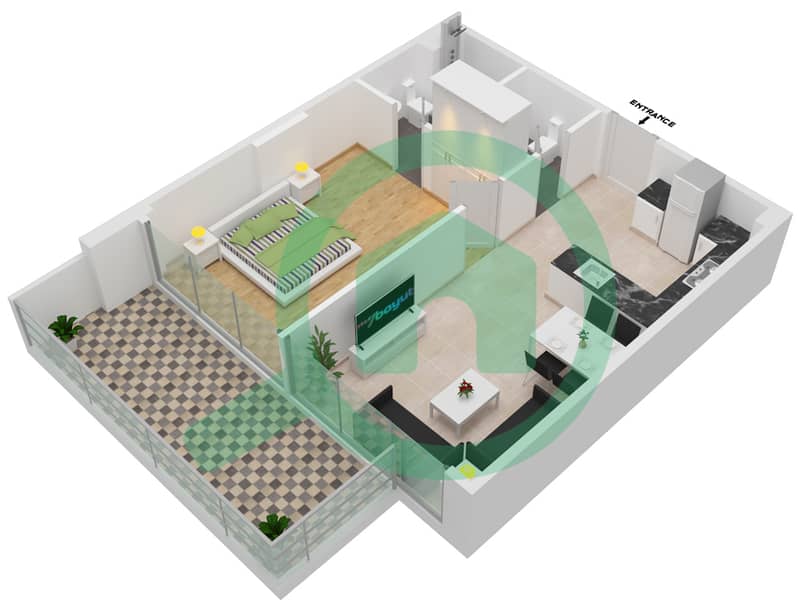 萨马纳公园景观公寓 - 1 卧室公寓单位220 FLOOR 2-3戶型图 Floor 2-3 interactive3D