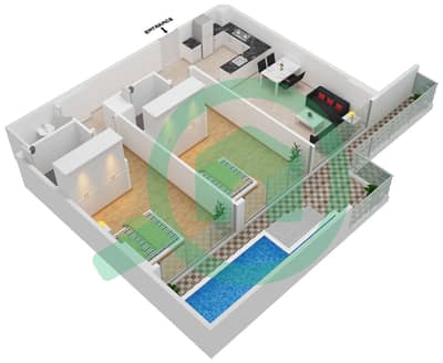 المخططات الطابقية لتصميم الوحدة 224 FLOOR 2 شقة 2 غرفة نوم - سامانا بارك فيوز