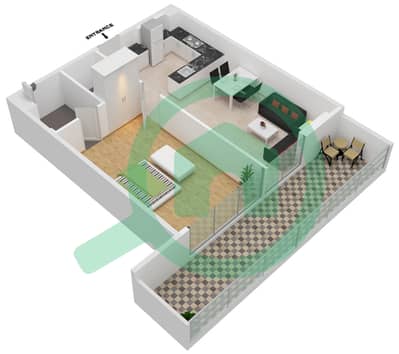 المخططات الطابقية لتصميم الوحدة 225 FLOOR 2 شقة 1 غرفة نوم - سامانا بارك فيوز