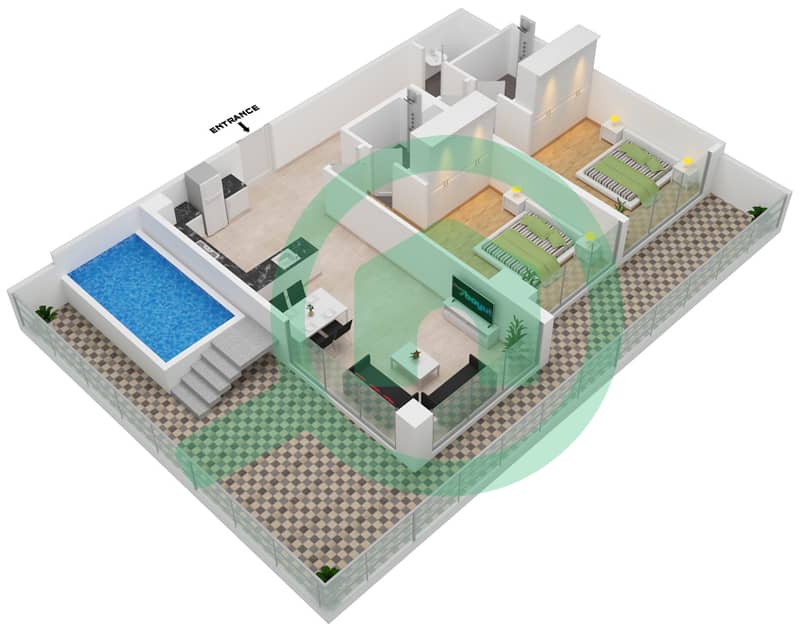 Samana Park Views - 2 Bedroom Apartment Unit 227 FLOOR 2 Floor plan Floor 2 interactive3D