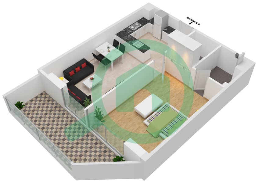Samana Park Views - 1 Bedroom Apartment Unit 228 FLOOR 2 Floor plan Floor 2 interactive3D