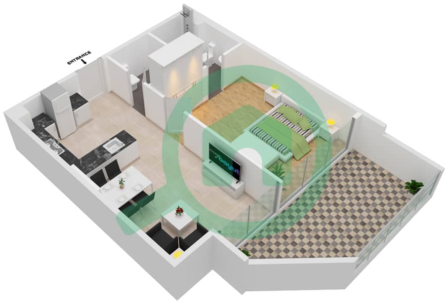 Samana Park Views - 1 Bedroom Apartment Unit 229 FLOOR 2 Floor plan Floor 2 interactive3D