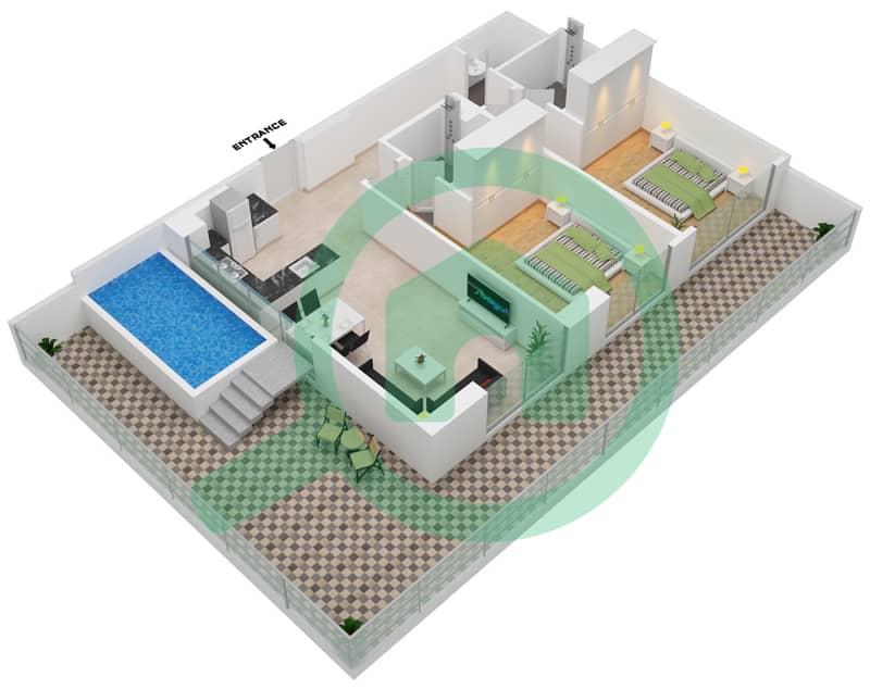 المخططات الطابقية لتصميم الوحدة 311 FLOOR 3 شقة 2 غرفة نوم - سمانا بارك فيوز Floor 3 interactive3D