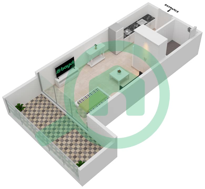 Samana Park Views - Studio Apartment Unit 312 FLOOR 3 Floor plan Floor 3 interactive3D