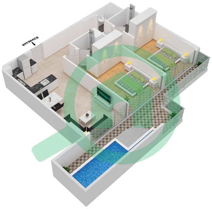 Samana Park Views - 2 Bedroom Apartment Unit 313 FLOOR 3 Floor plan Floor 3 interactive3D