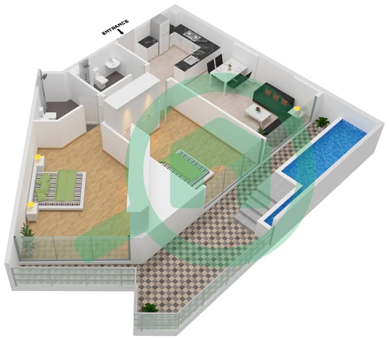 المخططات الطابقية لتصميم الوحدة 314 FLOOR 3 شقة 2 غرفة نوم - سمانا بارك فيوز Floor 3 interactive3D