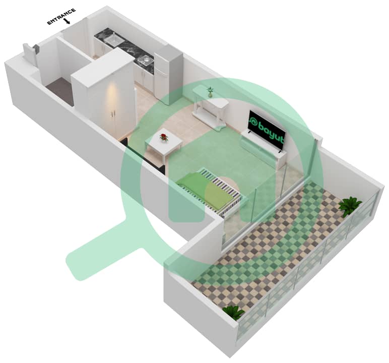 Samana Park Views - Studio Apartment Unit 325 FLOOR 3 Floor plan Floor 3 interactive3D