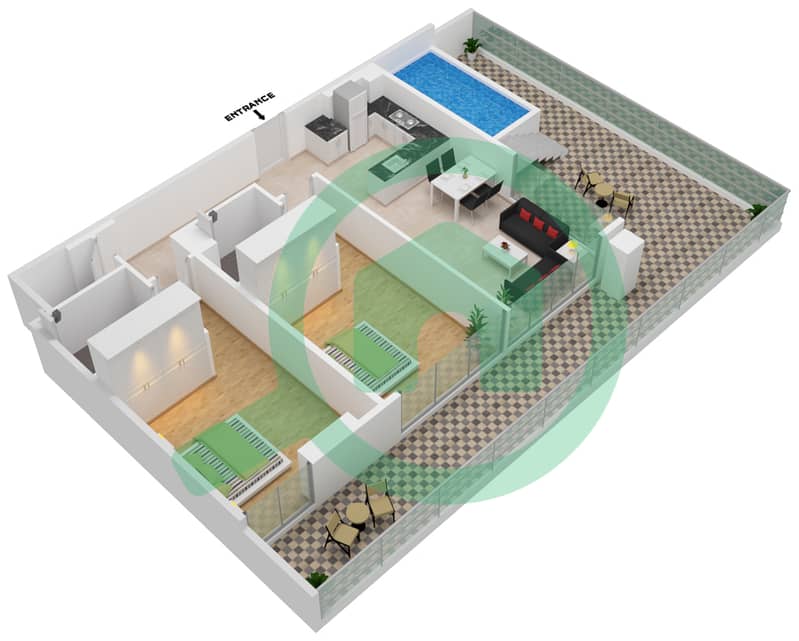 المخططات الطابقية لتصميم الوحدة 326 FLOOR 3 شقة 2 غرفة نوم - سمانا بارك فيوز Floor 3 interactive3D