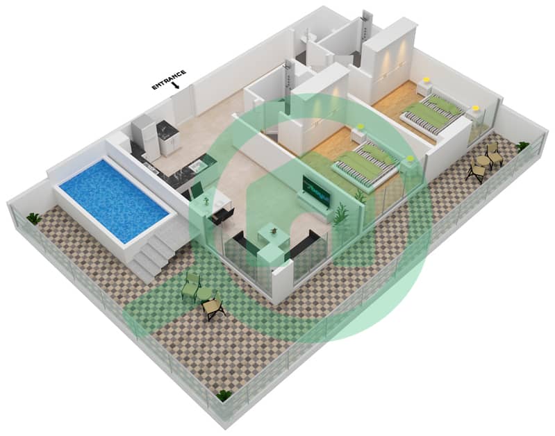 المخططات الطابقية لتصميم الوحدة 327 FLOOR 3 شقة 2 غرفة نوم - سمانا بارك فيوز Floor 3 interactive3D