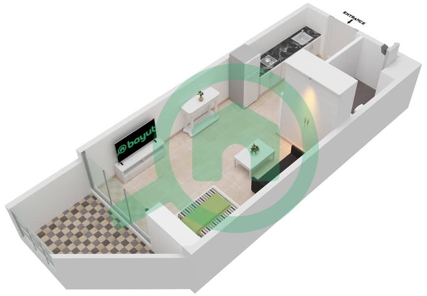 Samana Park Views - Studio Apartment Unit 328 FLOOR 3 Floor plan Floor 3 interactive3D