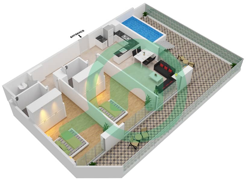 Samana Park Views - 2 Bedroom Apartment Unit 409 FLOOR 4 Floor plan Floor 4 interactive3D