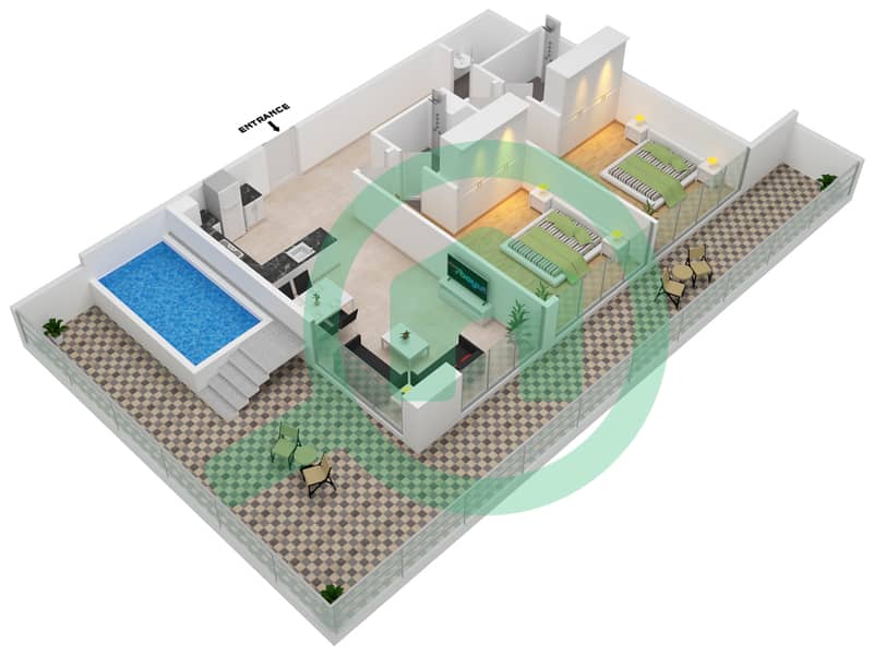 Samana Park Views - 2 Bedroom Apartment Unit 410 FLOOR 4 Floor plan Floor 4 interactive3D