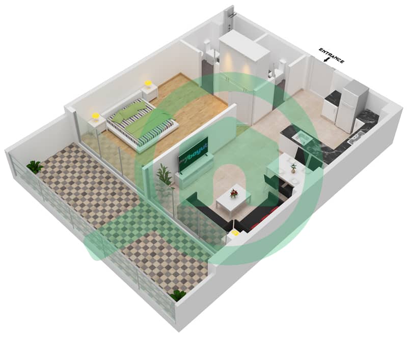 Samana Park Views - 1 Bedroom Apartment Unit 414,614 FLOOR 4,6 Floor plan Floor 4,6 interactive3D