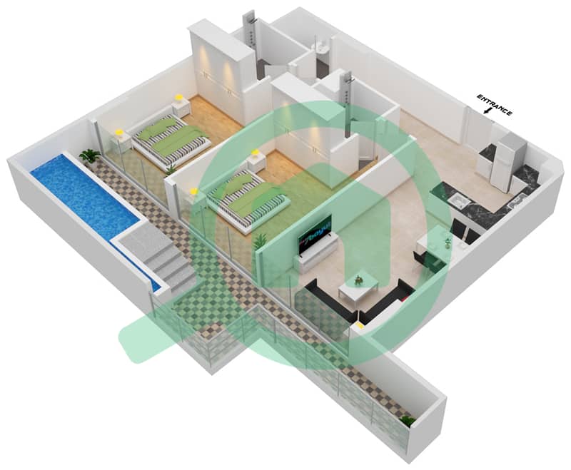 المخططات الطابقية لتصميم الوحدة 422,622 FLOOR 4,6 شقة 2 غرفة نوم - سمانا بارك فيوز Floor 4,6 interactive3D