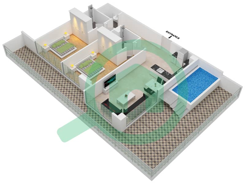 المخططات الطابقية لتصميم الوحدة 423 FLOOR 4 شقة 2 غرفة نوم - سمانا بارك فيوز Floor 4 interactive3D