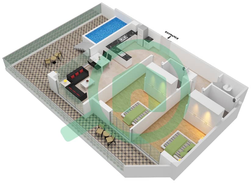 Samana Park Views - 2 Bedroom Apartment Unit 424 FLOOR 4 Floor plan Floor 4 interactive3D
