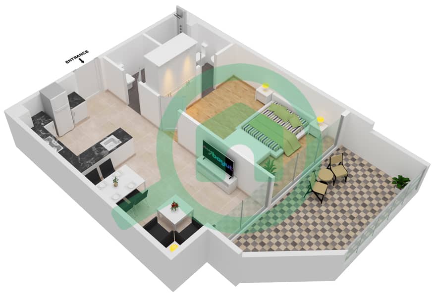 Samana Park Views - 1 Bedroom Apartment Unit 425,525 FLOOR 4,6 Floor plan Floor 4,6 interactive3D