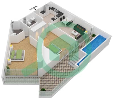 المخططات الطابقية لتصميم الوحدة 512 FLOOR 5 شقة 2 غرفة نوم - سامانا بارك فيوز