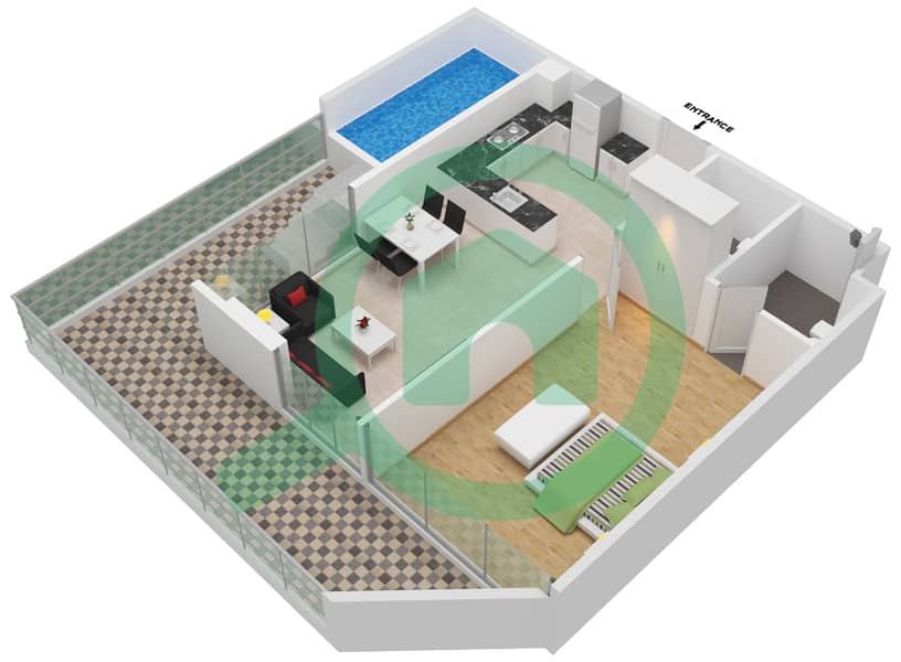Самана Парк Вьюс - Апартамент 1 Спальня планировка Единица измерения 624 FLOOR 6 Floor 6 interactive3D