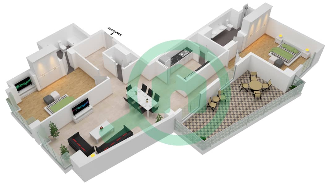 South Ridge 3 - 2 Bedroom Showroom Suite 3 / FLOOR 24 Floor plan interactive3D