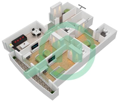 المخططات الطابقية لتصميم النموذج A شقة 3 غرف نوم - أبراج الفرقان التوأم