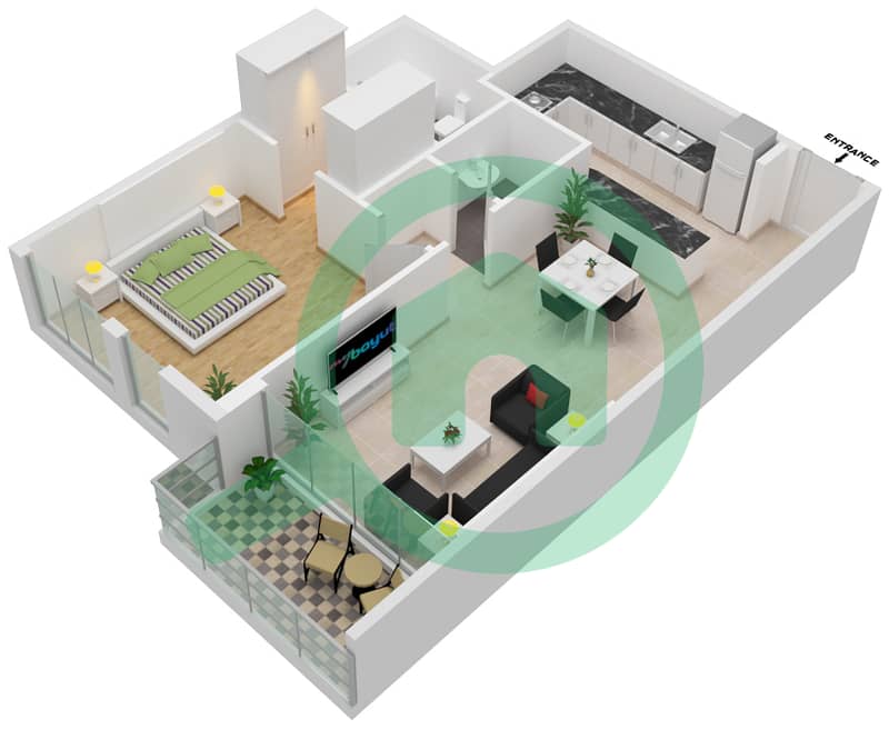 Chaimaa Avenue Residences - 1 Bedroom Apartment Type H-1 Floor plan interactive3D