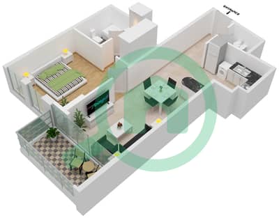 المخططات الطابقية لتصميم النموذج M شقة 1 غرفة نوم - شيماء افينيو ريزيدنس